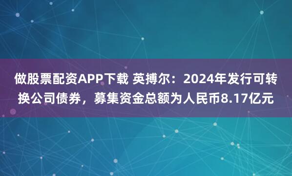做股票配资APP下载 英搏尔：2024年发行可转换公司债券，募集资金总额为人民币8.17亿元